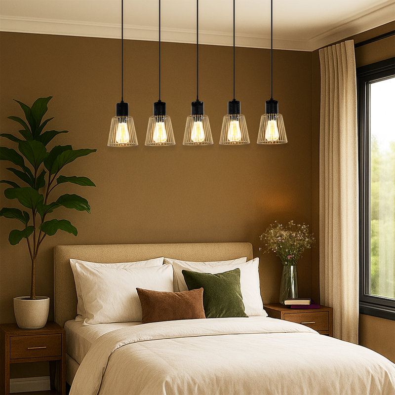 Luminaire suspendu pour îlot de cuisine 5 lumières à hauteur réglable
