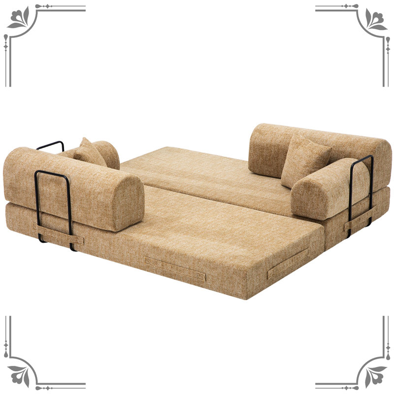 Lit convertible multifonctionnel 4 en 1, plancher à 3 places Bouch ocre, boucle Boucl, mousse haute résilience 30D, sans canapé d'assemblage pour le salon et la chambre à coucher, requis