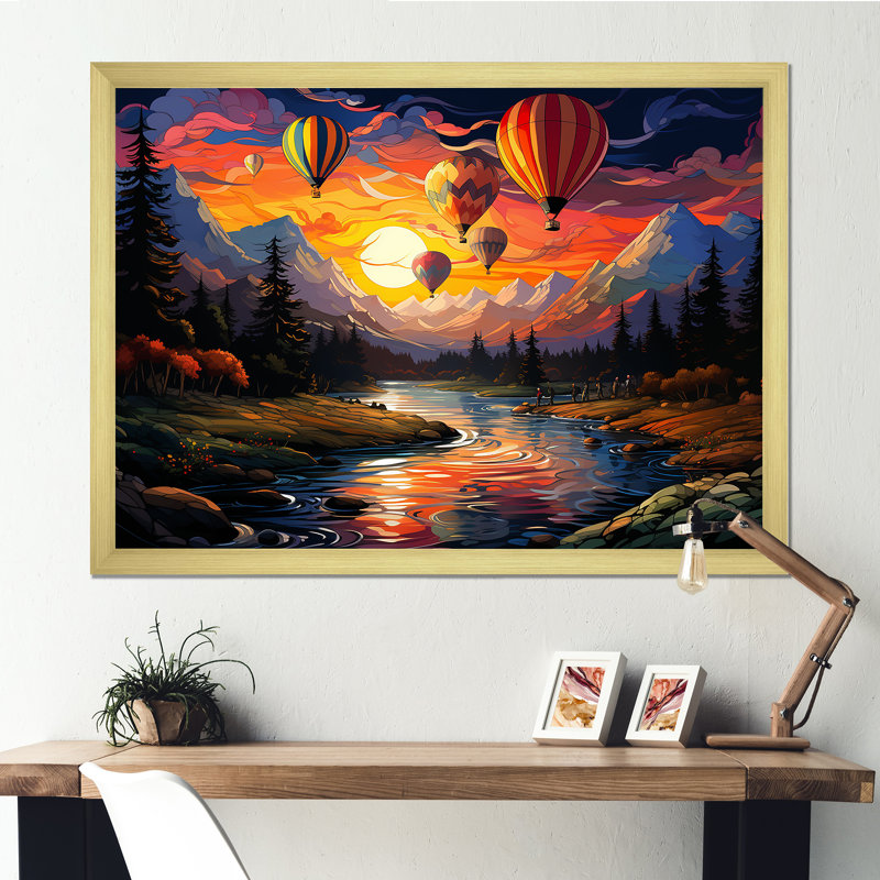 «Colorful Sunset Horizon I» - Impression, Encadrement doré, H 12 po x l 20 po