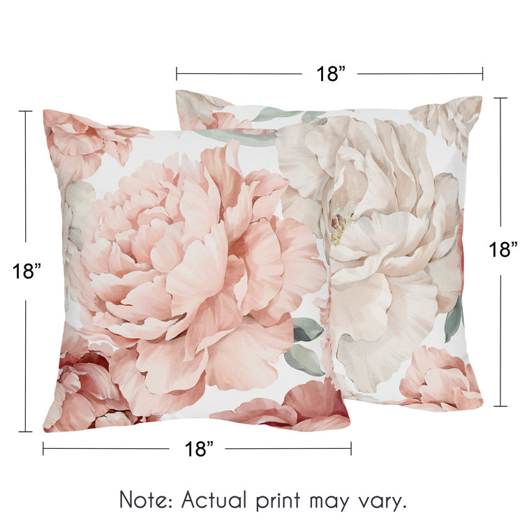 Sweet Jojo Designs Rose White Collection Decorative Accent Throw Pillows | Set of 2