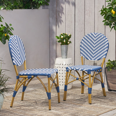 Chaises d'extérieur bleu marine, tissé en PE, aluminium, imprimé, rouille, mobilier de jardin d'inspiration française, bleu, utilisation