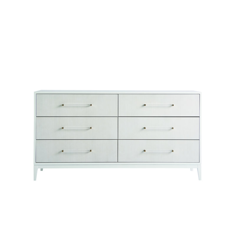 White Lacquer 6-Drawer Dresser with Acrylic Pulls