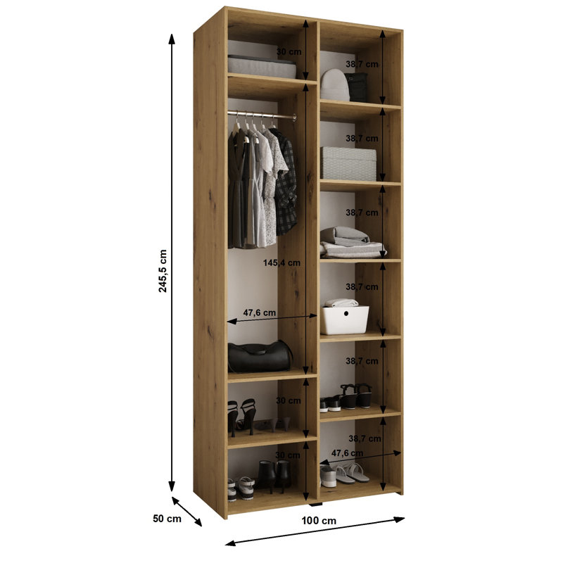 Wardrobe Moko 4, Cashmere/Gold, 245,5cm H x 100cm W x 40cm D