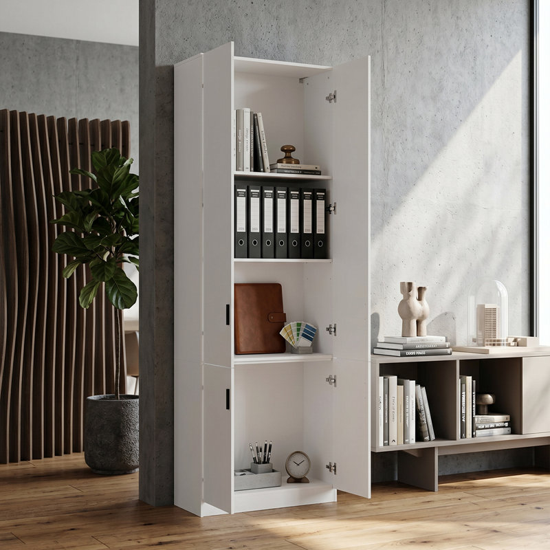 31.5"W×15.7"D×94.5"H White 4-Door Storage Cabinet
