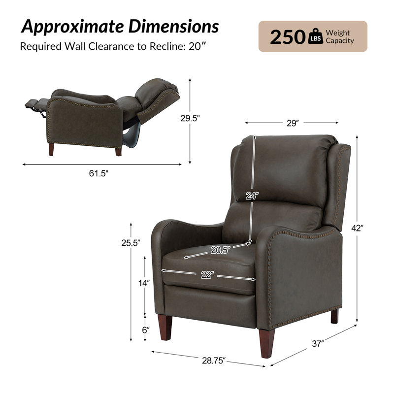 Neliyah 28.75" Wide Genuine Leather Manual Recliner(Set of 2), Cocoa