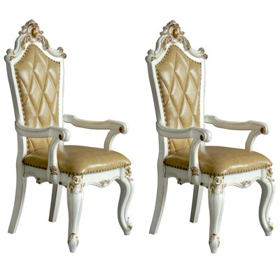 2 chaises avec accoudoirs Butterscotch, décor de perle antique, 2 chaises de salle à manger au look intemporel, revêtement, accents, élégant