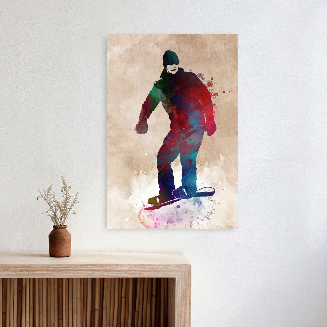Colorful Snowboarding Action Abstract Contemporary Winter Landscape Wall Art Print