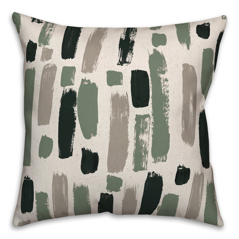 Paint Strokes Outdoor Square Pillow Cover & Insert, Black/Green