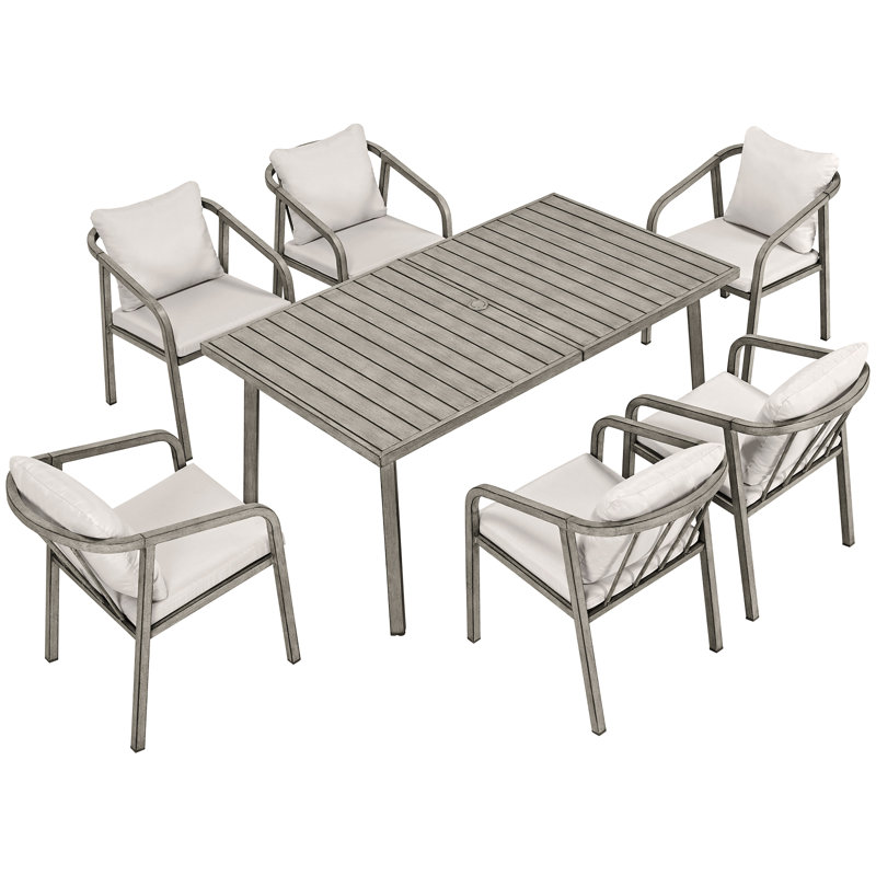 6 sièges fixes + table de salle à manger pour 6 personnes, gris