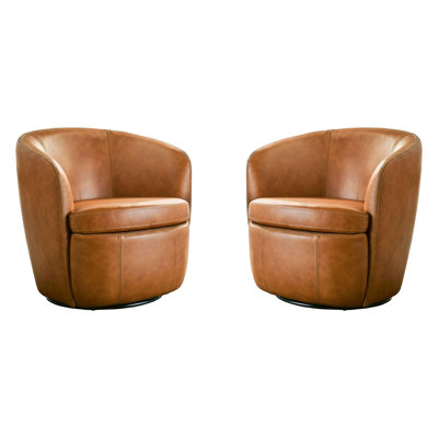 Azurdee Top Grain Genuine Italian Leather Swivel Barrel Chair (Set of 2)