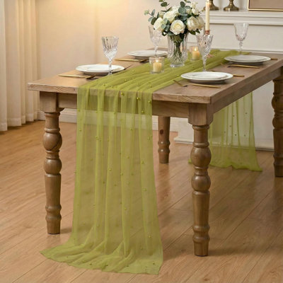 Gauze Pearl Spring Table Runner 70 x 300 cm | Seasonal Sheer Chiffon Cheesecloth Dining Holiday Birthday Wedding Table Decor for Home Party