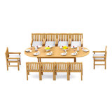 10 Seats 11 Pcs Grade-A Teak Wood Dining Set: 118" Double Extension Mas Oval Trestle Leg Table And 10 Devon Arm Chairs #11DV2710