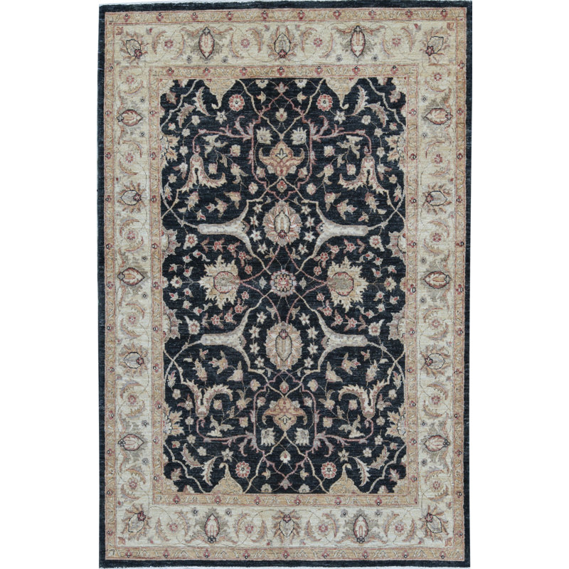 Tapis noir et gris de haute qualité noué à la main
