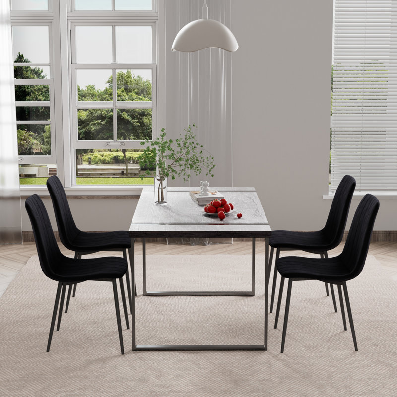 Dining Set, 59'' Rectangular Dining Room Table Set Upholstered Dining Chairs, Black