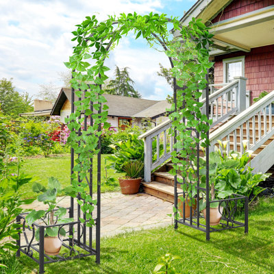 82.7" L Steel Garden Arch With Hearts, For Weddings, Ceremony, Backyard, Lawn - Dark Gray Planter Boxes Boxes, , Gray, Garden, 81.1" H Decorative