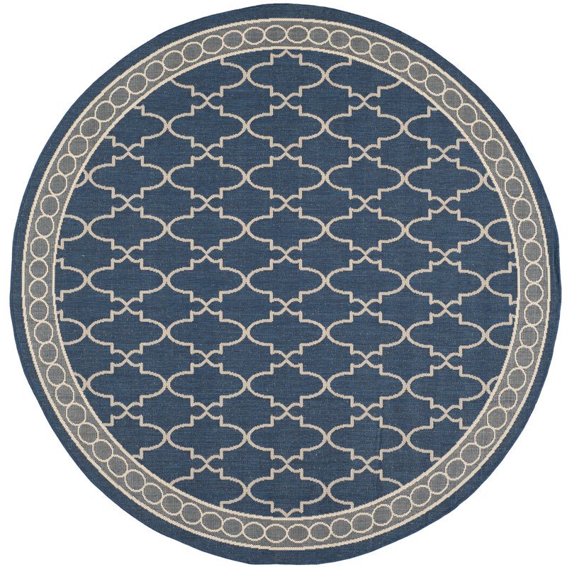 Herefordshire Navy/Beige Outdoor Area Rug, Round 6'7"