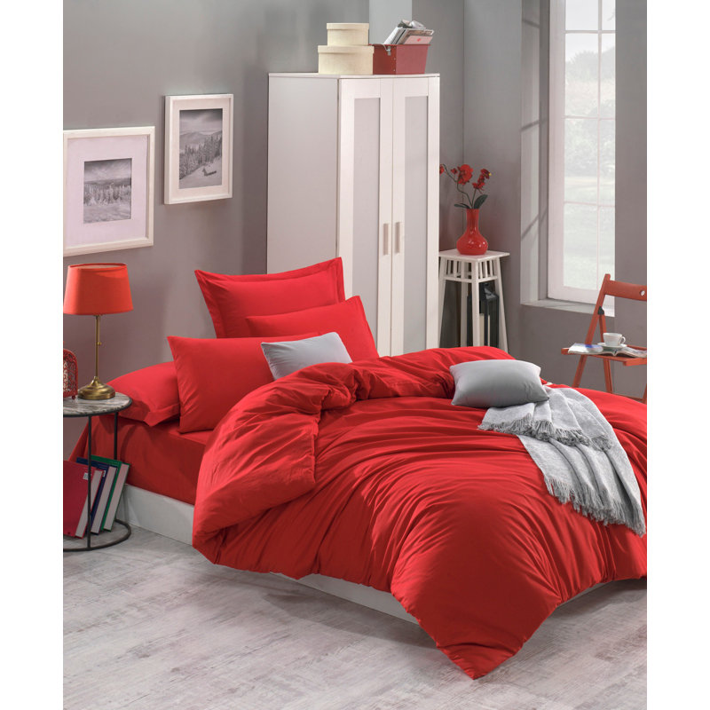 Ensemble de housse de couette 100% coton, Housse de couette double TG + 2 taies d'oreiller s, Rouge
