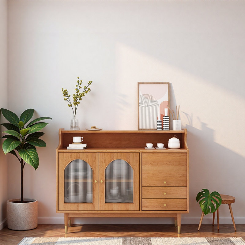 Vitrine de ménage minimaliste en verre, H 37,4 po x l 47,24 po x P 15,75 po, Brun