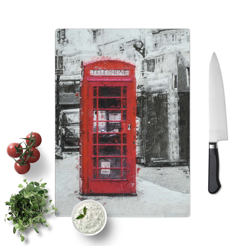 Tempered Glass a Telephone Box Chopping Board, 28.5 cm W x 39 cm L