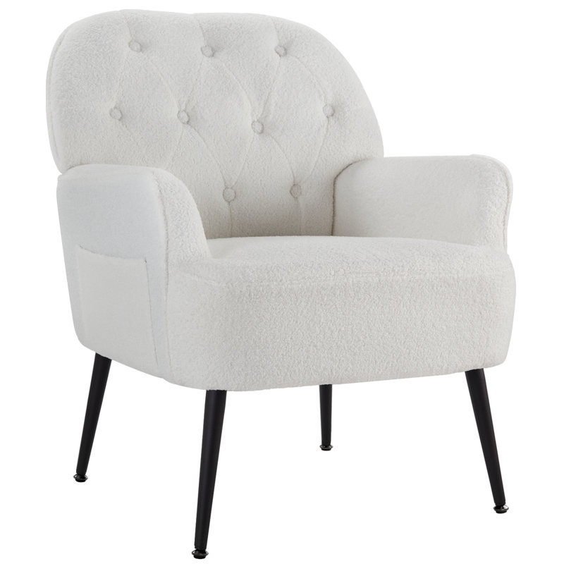 Momence Button Velent Armchair with Arm, White Boucle