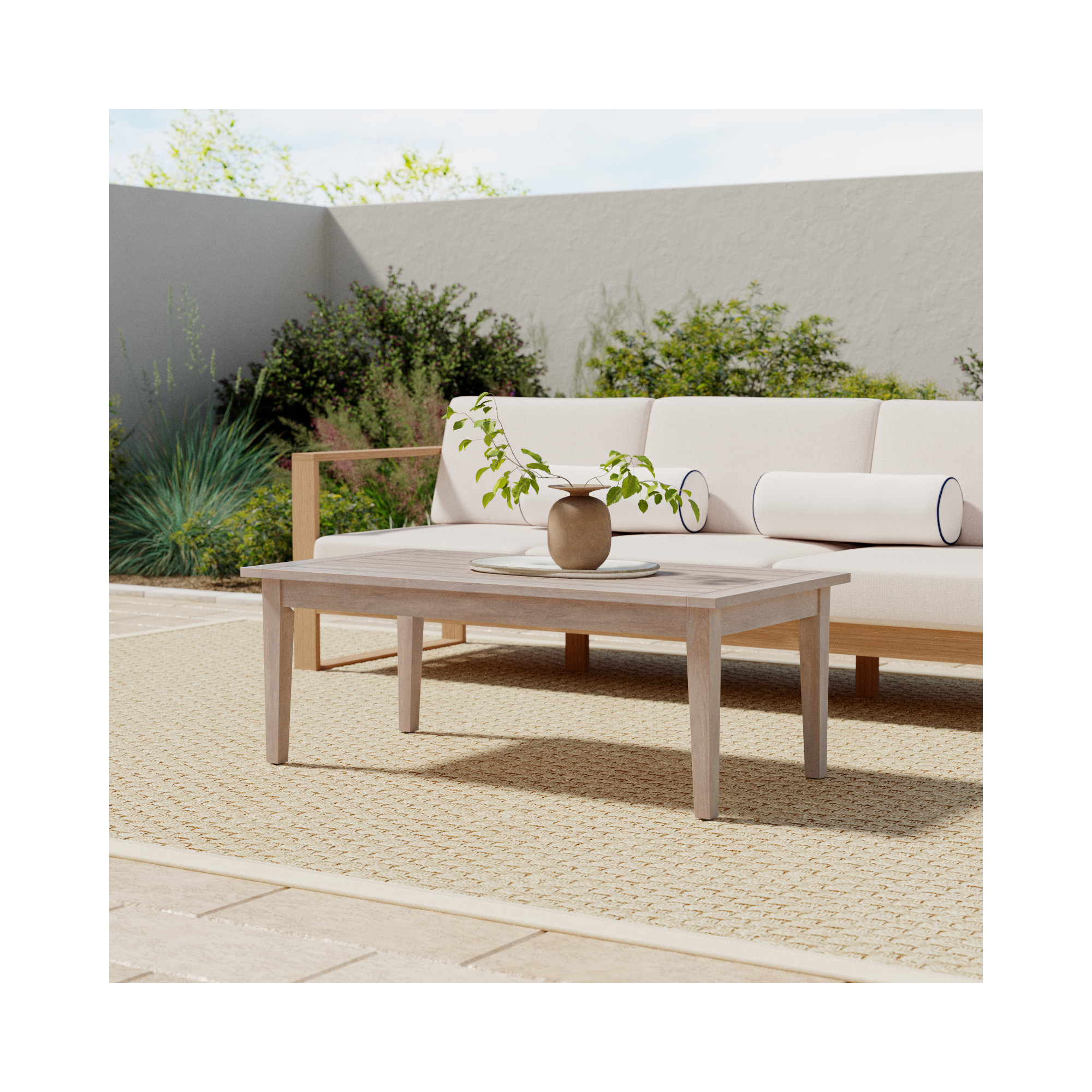 Amina Outdoor Acacia Rectangular Coffee Table