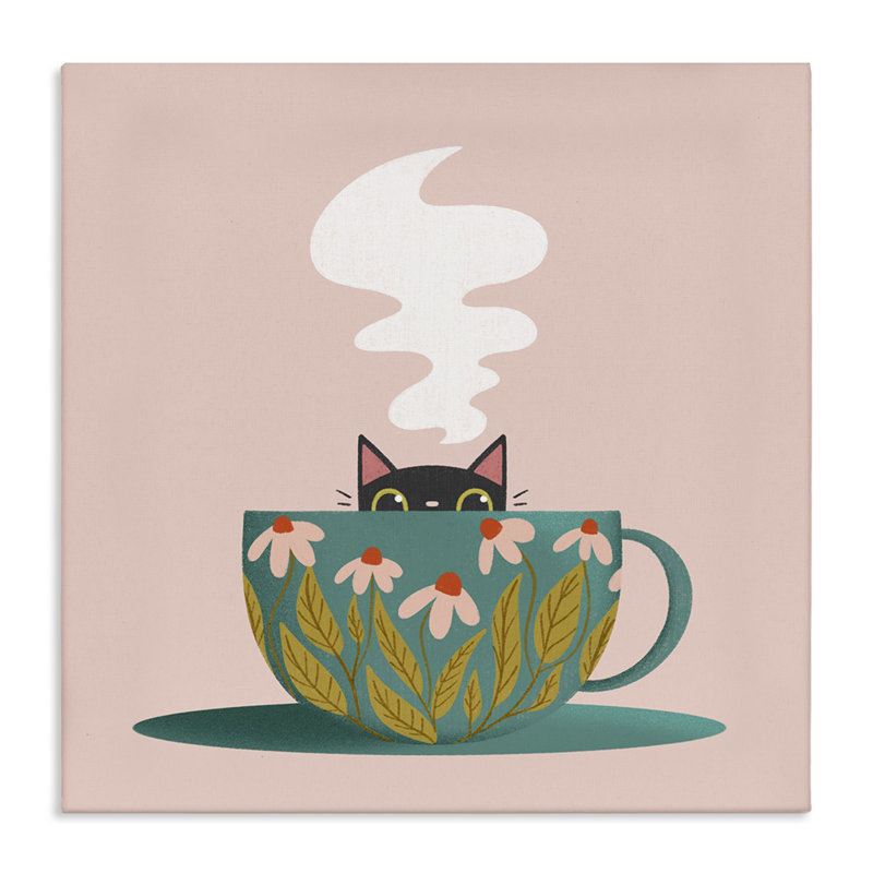 «Cat Peeking Over Teacup Canvas» par Sarah Hickman, H 17 po x l 17 po