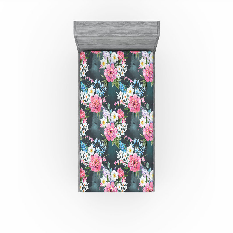 Motif de drap-housse Ambesonne, Drap-housse simple TG, Motif floral noir