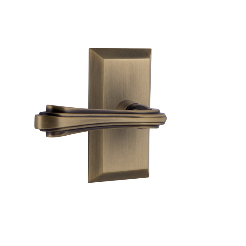 Studio Plate Privacy (Bed & Bath) with Fleur Lever, Left, 2.375", Antique Brass