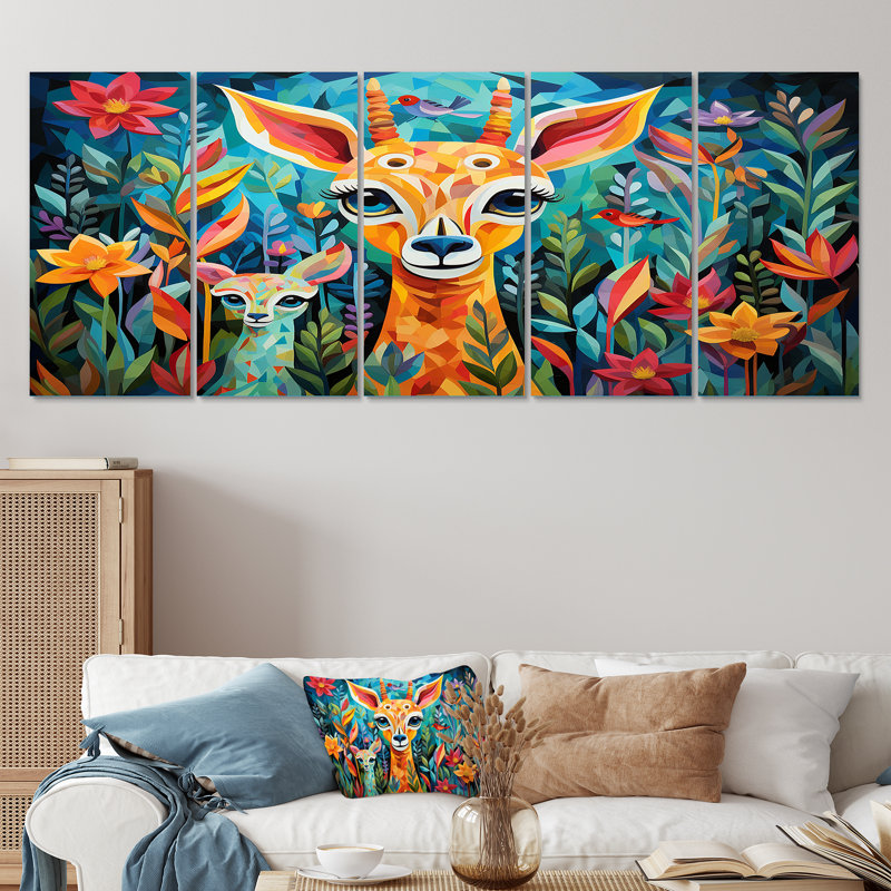 «Colorful Cute Animal Nursery II», art mural 5 pièces, H 28 po x l 60 po