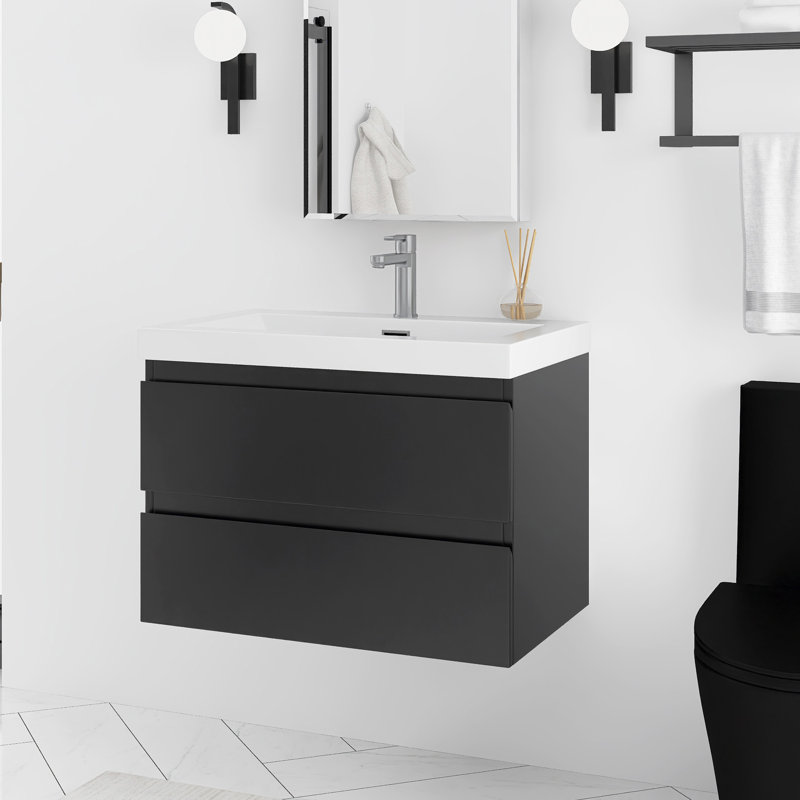 Meuble-lavabo flottant 30 po avec lavabo, Noir, noir, noir, noir
