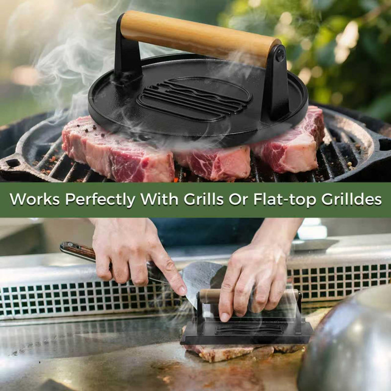 Presse à bacon en fonte robuste avec poignée ergonomique pour la cuisson sur plaque, gril et poêle