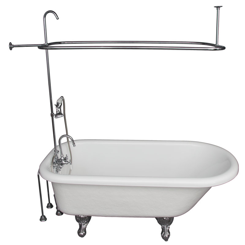 60'' x 30'' Soaking Acrylic Bathtub with Faucet, Polished Chrome, Bisque
