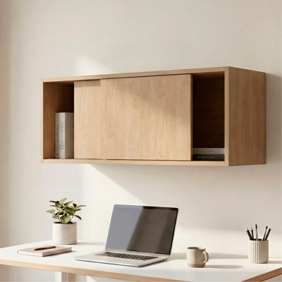 Note 32-Inch Wide Wall Storage Cabinet With Sliding Doors, Compact Wall-Mounted Storage Option For Bedroom, Office, Living Room Or Garage Organization