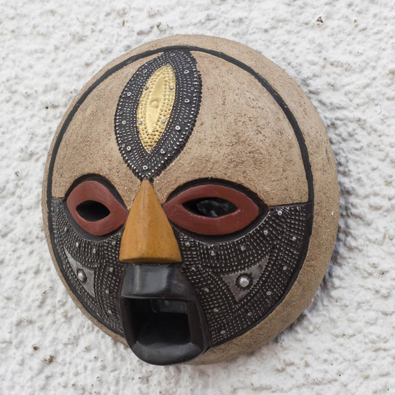 Décoration murale masque en bois troisième œil africain