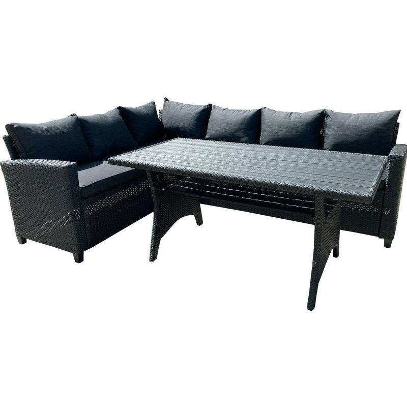 Lally 5 - Person Wicker Patio Dining Set with Rectangular Table , Cushions Included, Black