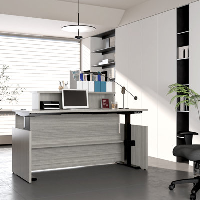 Nirutma Height Adjustable Executive Desk With Storage Open Shelf