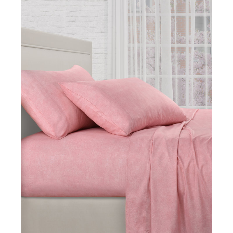 Ensemble de draps pour chambre d'amis ROONEY, Ensemble de draps pour grand lit avec 2 taies d'or, Rose