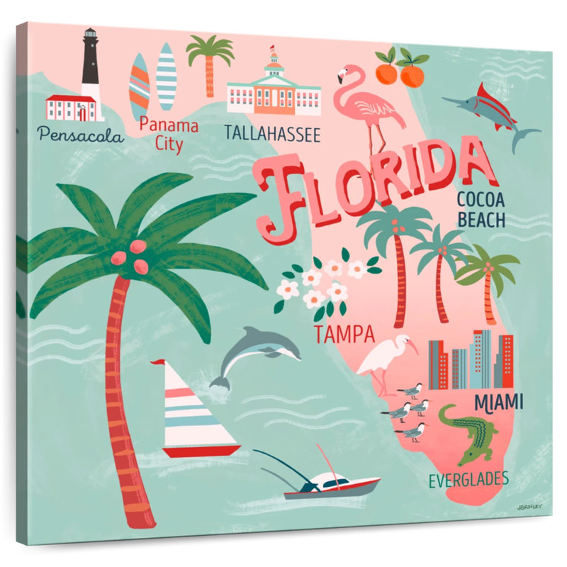 Aliaz State Maps - Florida Attractions, 10" H x 10" W