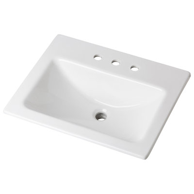 Lavabo de salle de bain rectangulaire encastré en porcelaine vitreuse blanche avec trop-plein