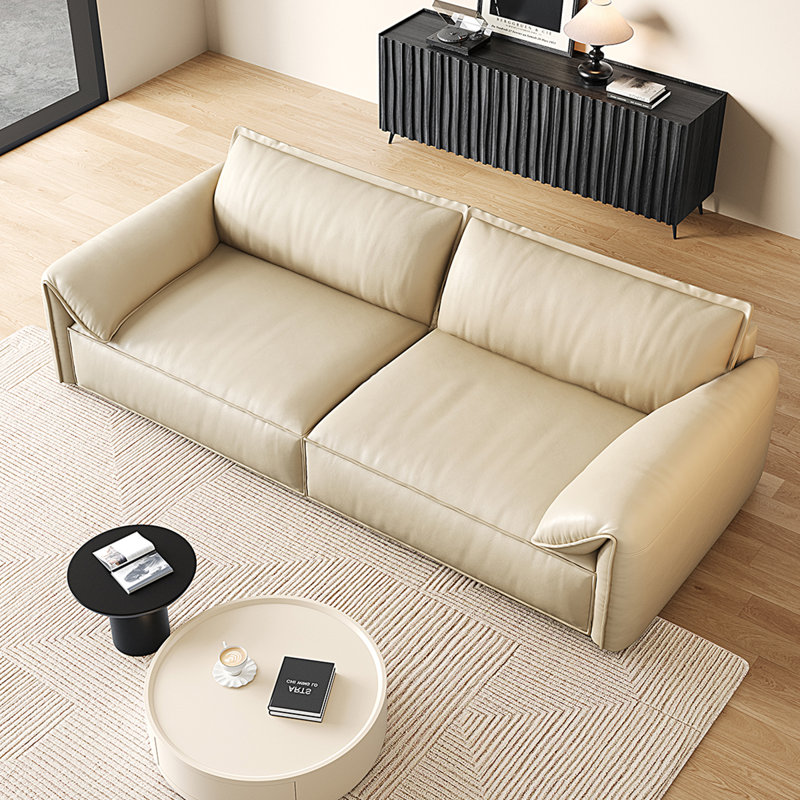 Canapé modulaire en cuir véritable beige, H 31,5 po x l 110,24 po x P 41,34 po, 4