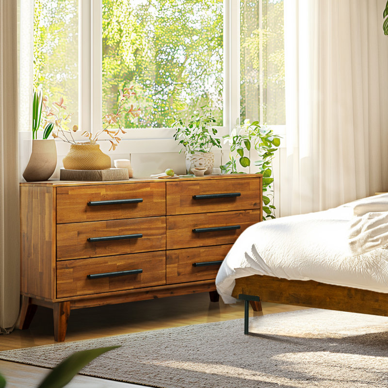Legacy Solid Wood Dresser With 6 Drawers Double Dresser, Caramel
