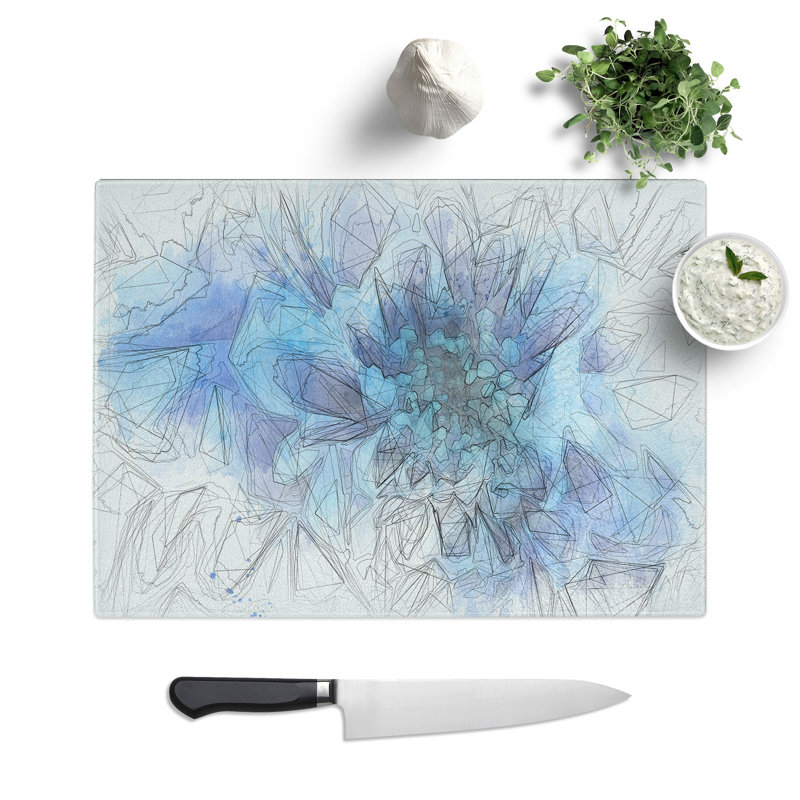 Tempered Glass Blue Dahlia Flower Chopping Board, 20 cm x 28.5 cm