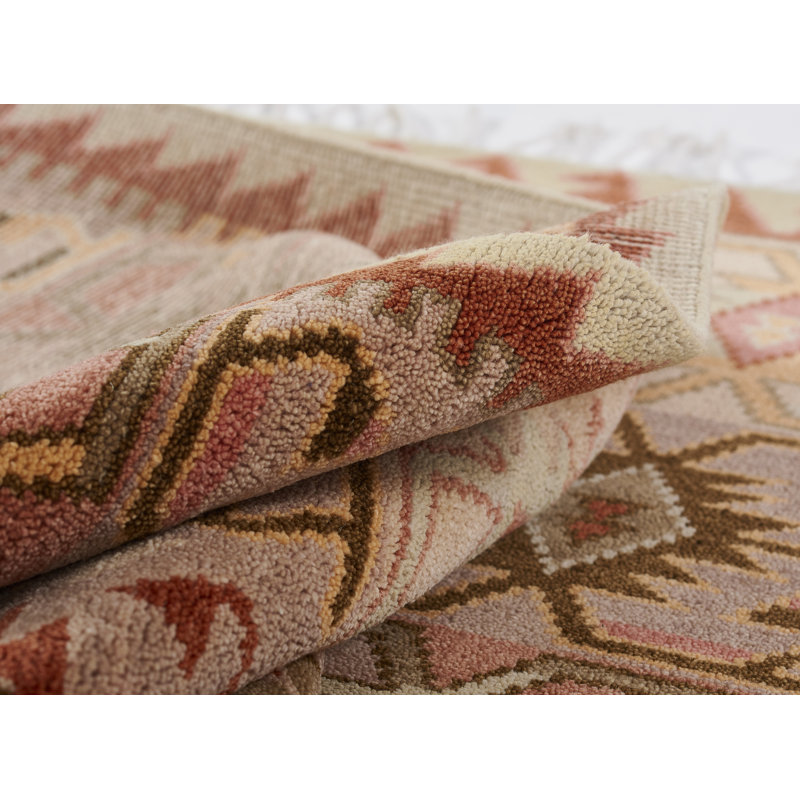 Amabelle Southwestern Hand Knotted Wool Beige/Red/Yellow Area Rug, Rectangle 5' x 8'