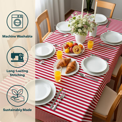 Red Striped Tablecloth 84" x 60"