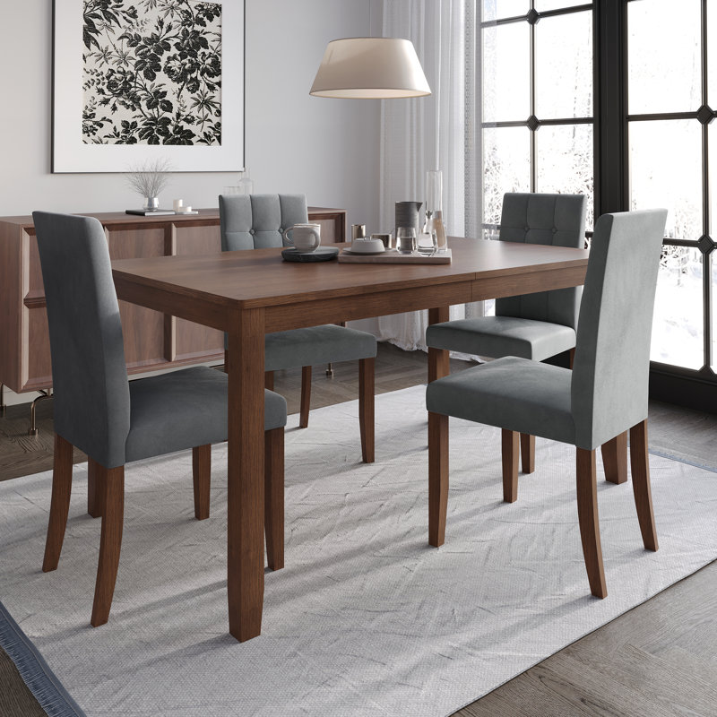 Ensemble de salle à manger avec table de salle à manger de L 59 po et chaise en bois, 5 pièces: table, 4 chaises, Gris