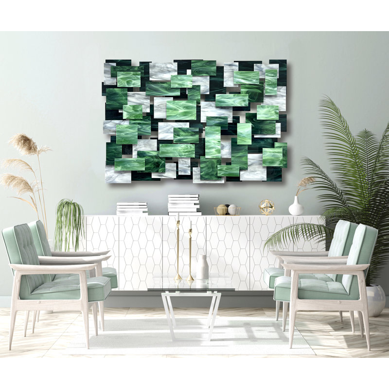 Viridian Glass And Metal Wall Sculpture