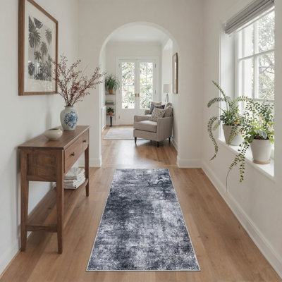 Tapis d'intérieur gris lavable à la machine avec envers antidérapant Aura