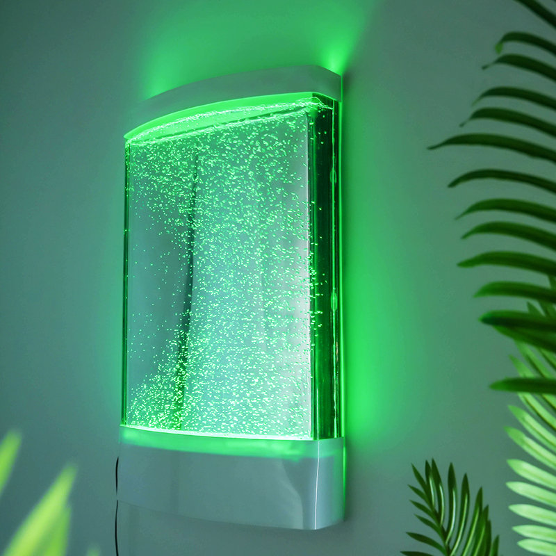 Curved Acrylic Sensory Bubble Fountain with LED Color Changing Lights – Decorative Water Wall Panel for Relaxation, Therapy & Sensory Education