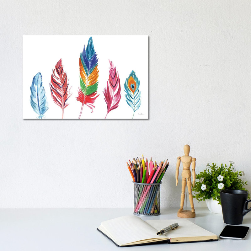 Rainbow Feathers IV by Farida Zaman - Wrapped Canvas Painting, 20.32cm H x 30.48cm W x 1.91cm D