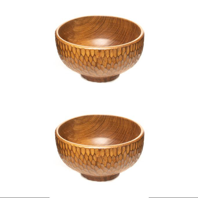 Ensemble de 2 bols en bois de teck Shiruwan Dome